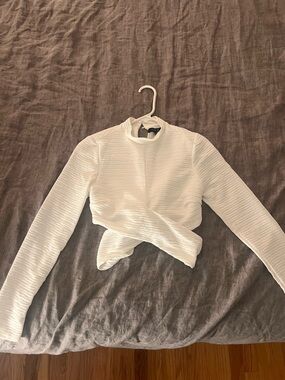 White Long-Sleeve Twist Front Crop Top